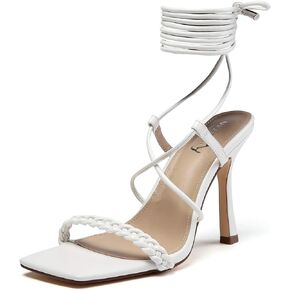 vivianly Women's Braided Lace Up Heeled Sandals Square Open Toe Strappy Straps High Stiletto Heels