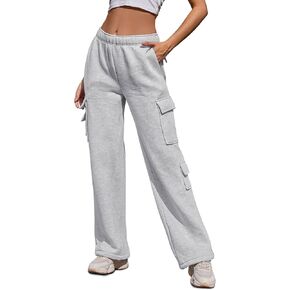 Women Fleece Cargo Sweatpants High Waisted Casual Baggy Joggers Pants