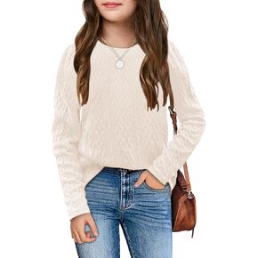 Ebifin Girls Sweaters Kids Long Sleeve Crewneck Fall Knit Tops Cute Pullover Jumper Shirts 5-14 Years in Kuwait