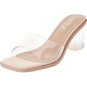 vivianly Womens Clear Heels Sandals Transparent Chunky Heels Backless Open Toe Slip on Mules Heeled Slipper Dress Shoes in Kuwait