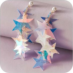 Star Dangle Earrings for Women Star Sequin Earrings for Teen Girls Dazzling Star Tassel Earrings Boho Lightweight Star Earrings for Concert Earrings…