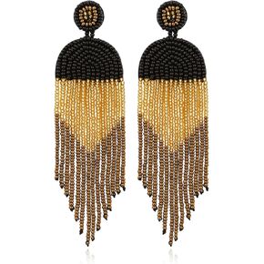 DoreenBow Long Beaded Tassel Earrings Boho Beaded Fringe Earrings Bead Dangle Drop Earrings Native American Indian Earrings