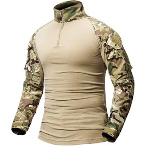 CARWORNIC Men's Tactical Combat Shirt, 1/4 Zipper Long Sleeve Camo Army Military T Shirt