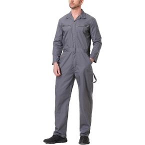 TOPTIE Men's Long Sleeve Coverall Action Back Coverall with Zipper Pockets, Mechanic Uniform