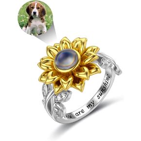 LONAGO Sunflower Ring with I Love You 100 Languages Stone You Are My Sunshine Flower Ring Gift for Women Girl
