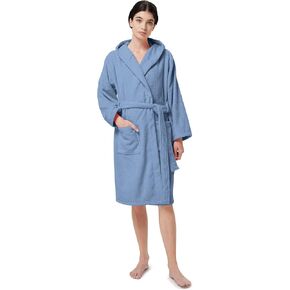 SIORO Knee Length Robes for Women Terry Cotton Bathrobe Hooded Towel Bed Robe Spa Hotel Shower Bath Soft Housecoat S-XL