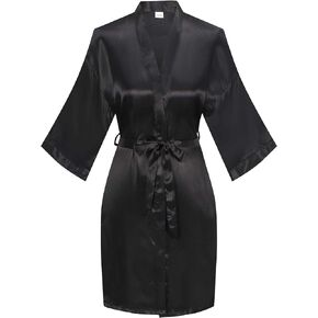 Women's Pure Color Satin Kimono Robe Short Bridesmaids Robe Dressing Gown