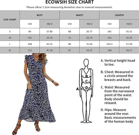 فستان طويل من ECOWISH للنساء بأكمام قصيرة وفستان بوهو ورقبة على شكل حرف V وفساتين طويلة in Saudi Arabia