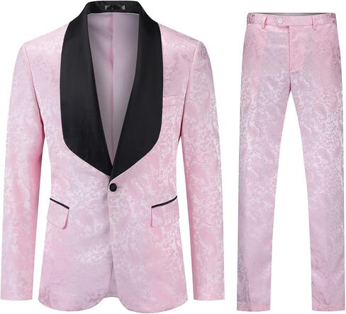 Boyland Mens 2 Pieces Paisley Suit Slim Fit Single Breasted Shawl Lapel Suit Jacket Trousers Party Suit in Kuwait