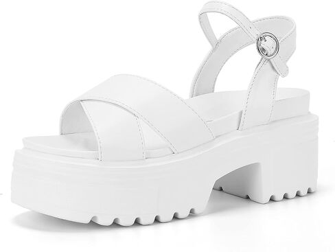 صنادل Meiiei ​​النسائية ذات المنصة المكتنزة، نعل العروة وكعب مكتنز كتلة الصنادل الصيفية المفتوحة عند الأصابع مع حزام الكاحل قابل للتعديل in Kuwait