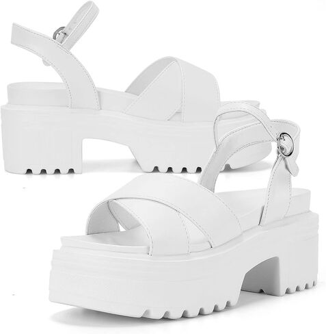 صنادل Meiiei ​​النسائية ذات المنصة المكتنزة، نعل العروة وكعب مكتنز كتلة الصنادل الصيفية المفتوحة عند الأصابع مع حزام الكاحل قابل للتعديل in Kuwait