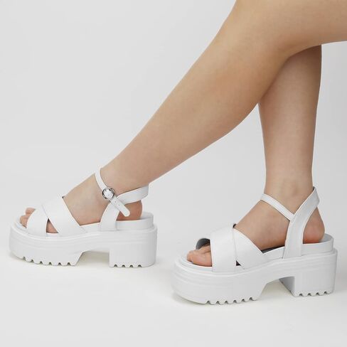 صنادل Meiiei ​​النسائية ذات المنصة المكتنزة، نعل العروة وكعب مكتنز كتلة الصنادل الصيفية المفتوحة عند الأصابع مع حزام الكاحل قابل للتعديل in Kuwait