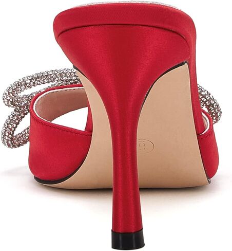 VETASTE Women's Heeled Sandals Square Open Toe Double Bow Satin Mules Heels Wedding Party Slip on Stilettos in Kuwait