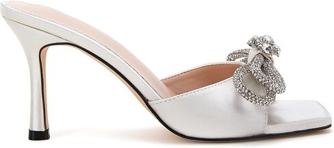 VETASTE Women's Heeled Sandals Square Open Toe Double Bow Satin Mules Heels Wedding Party Slip on Stilettos in Kuwait