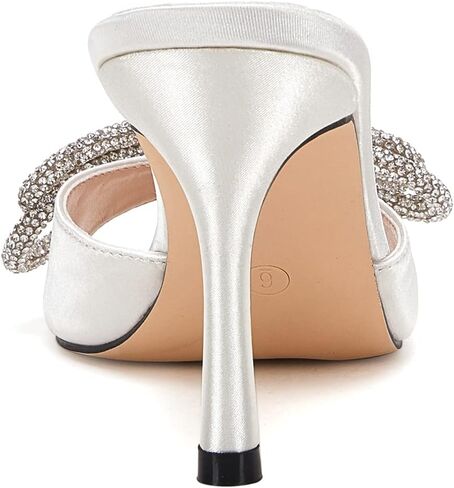 VETASTE Women's Heeled Sandals Square Open Toe Double Bow Satin Mules Heels Wedding Party Slip on Stilettos in Kuwait