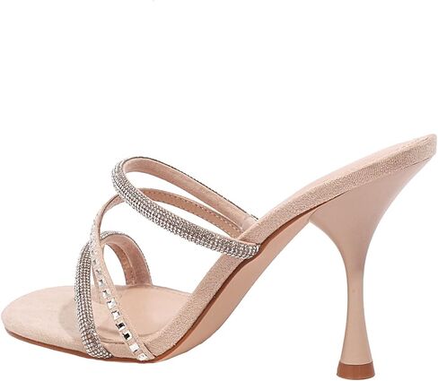 vivianly Women's Rhinestone Strappy Heel Square Open Toe Slide Sandals Party Wedding Shoes in Kuwait