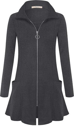 سترة نسائية طويلة بسحاب من Miusey مع ياقة وياقة وخفيفة الوزن وسترة طويلة بالأزرار in Kuwait
