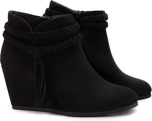 Womens Wedge Ankle Boots Braided Fringe Strap Western Heeled Fall Booties Dress Shoes in Saudi Arabia