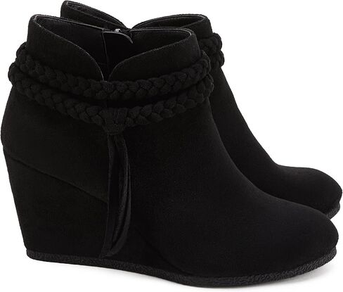 Womens Wedge Ankle Boots Braided Fringe Strap Western Heeled Fall Booties Dress Shoes in Saudi Arabia
