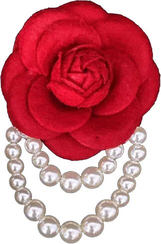 Vintage Wool Camellia Flower Pearl Tassel Brooches Pin Bracelet,Hairpin Headpieces Brooch Shawl Pins Wedding Party Gift Dainty Elegant Lapel Pins Dress Suit Clothes Accessories in Kuwait