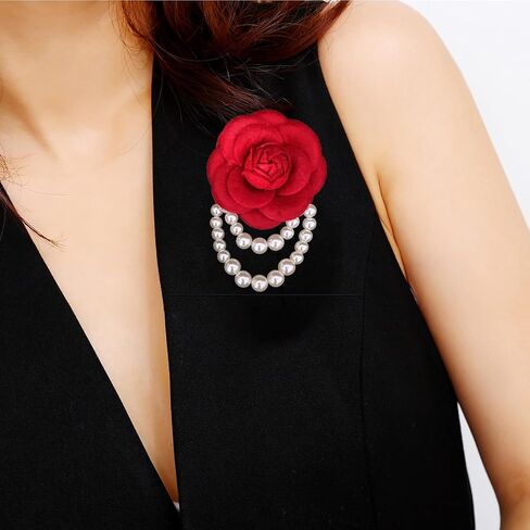 Vintage Wool Camellia Flower Pearl Tassel Brooches Pin Bracelet,Hairpin Headpieces Brooch Shawl Pins Wedding Party Gift Dainty Elegant Lapel Pins Dress Suit Clothes Accessories in Kuwait