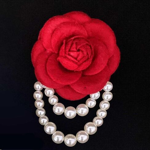 Vintage Wool Camellia Flower Pearl Tassel Brooches Pin Bracelet,Hairpin Headpieces Brooch Shawl Pins Wedding Party Gift Dainty Elegant Lapel Pins Dress Suit Clothes Accessories in Kuwait