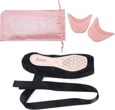 WENDYWU Girls Womens Dance Shoe Pink Ballet Pointe Slippers Ballet Flats Shoes with Ribbons Toe Pads Black Pink Red in Kuwait