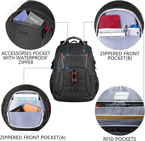 KROSER Travel Laptop Backpack 17.3 inch XL Computer Backpack Stylish College Backpack with RFID Pockets USB Charging Port REFLECTIVE STRIPS Water-Repellent Day pack for Business/Men in Kuwait