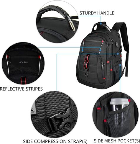 KROSER Travel Laptop Backpack 17.3 inch XL Computer Backpack Stylish College Backpack with RFID Pockets USB Charging Port REFLECTIVE STRIPS Water-Repellent Day pack for Business/Men in Kuwait