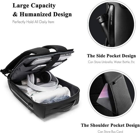 FANDARE حقيبة ظهر للكمبيوتر المحمول للأعمال مضادة للسرقة، حقيبة ظهر كبيرة للسفر مع منفذ شحن USB، حقيبة كمبيوتر جامعية مقاومة للماء للنساء والرجال، تناسب دفتر ملاحظات مقاس 15.6 بوصة باللون الأسود in Kuwait