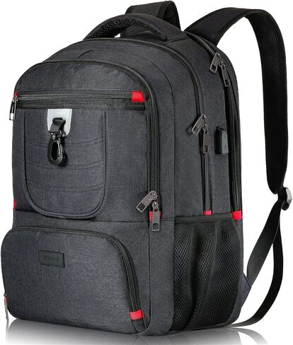 حقيبة ظهر للسفر للرجال والنساء، حقائب ظهر مدرسية كبيرة مقاس 17 بوصة للمراهقين، حقائب ظهر متينة للكمبيوتر المحمول مع منفذ شحن USB يناسب مقاس 17.3 بوصة، مقاومة للماء والمشي لمسافات طويلة في الهواء الطلق وحقيبة جامعية هدية in Kuwait