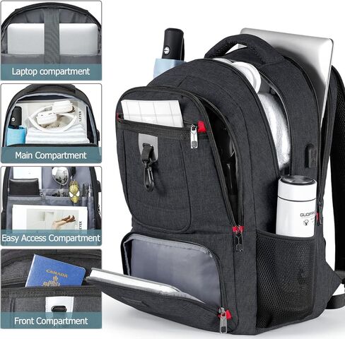 حقيبة ظهر للسفر للرجال والنساء، حقائب ظهر مدرسية كبيرة مقاس 17 بوصة للمراهقين، حقائب ظهر متينة للكمبيوتر المحمول مع منفذ شحن USB يناسب مقاس 17.3 بوصة، مقاومة للماء والمشي لمسافات طويلة في الهواء الطلق وحقيبة جامعية هدية in Kuwait