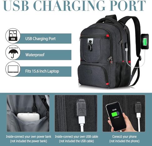 حقيبة ظهر للسفر للرجال والنساء، حقائب ظهر مدرسية كبيرة مقاس 17 بوصة للمراهقين، حقائب ظهر متينة للكمبيوتر المحمول مع منفذ شحن USB يناسب مقاس 17.3 بوصة، مقاومة للماء والمشي لمسافات طويلة في الهواء الطلق وحقيبة جامعية هدية in Kuwait