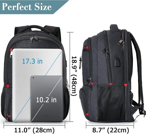 حقيبة ظهر للسفر للرجال والنساء، حقائب ظهر مدرسية كبيرة مقاس 17 بوصة للمراهقين، حقائب ظهر متينة للكمبيوتر المحمول مع منفذ شحن USB يناسب مقاس 17.3 بوصة، مقاومة للماء والمشي لمسافات طويلة في الهواء الطلق وحقيبة جامعية هدية in Kuwait