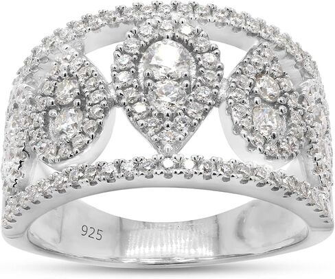 مجوهرات SAVEARTH DIAMONDS 1 قيراط (Cttw) مقطوعة بشكل دائري من الألماس المويسانتي بصف مزدوج على شكل دمعة للنساء من الذهب عيار 14 قيراط فوق الفضة الإسترلينية (لون G-H، وضوح VVS1) in Kuwait