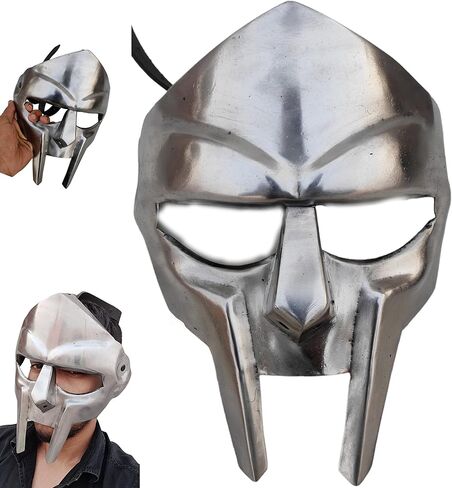 WAVE NAUTICAL - قناع وجه مصارع MF Doom Madvillain 18 جم من الفولاذ الطري نسخة طبق الأصل من خوذة مصارع العصور الوسطى Doom Gladiator قناع وجه مصنوع يدويًا MF Doom العصور الوسطى in Kuwait