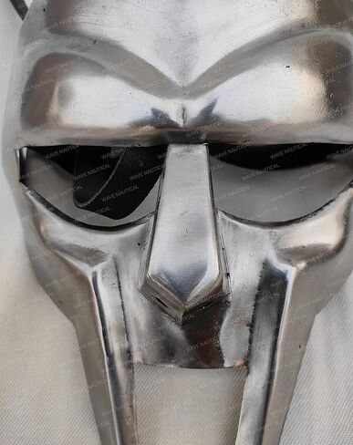 WAVE NAUTICAL - قناع وجه مصارع MF Doom Madvillain 18 جم من الفولاذ الطري نسخة طبق الأصل من خوذة مصارع العصور الوسطى Doom Gladiator قناع وجه مصنوع يدويًا MF Doom العصور الوسطى in Kuwait