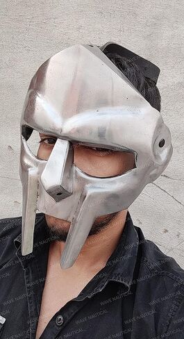 WAVE NAUTICAL - قناع وجه مصارع MF Doom Madvillain 18 جم من الفولاذ الطري نسخة طبق الأصل من خوذة مصارع العصور الوسطى Doom Gladiator قناع وجه مصنوع يدويًا MF Doom العصور الوسطى in Kuwait