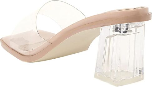 vivianly Womens Clear Heels Sandals Transparent Chunky Heels Backless Open Toe Slip on Mules Heeled Slipper Dress Shoes in Kuwait