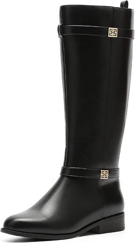 حذاء نسائي من RELLSA بكعب منخفض للركبة حذاء برقبة واسعة وحزام بإبزيم لركوب الخيل حذاء برقبة مستديرة عند الأصابع in Kuwait