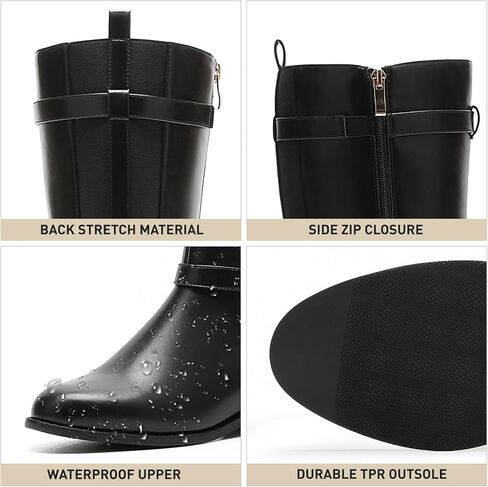 حذاء نسائي من RELLSA بكعب منخفض للركبة حذاء برقبة واسعة وحزام بإبزيم لركوب الخيل حذاء برقبة مستديرة عند الأصابع in Kuwait