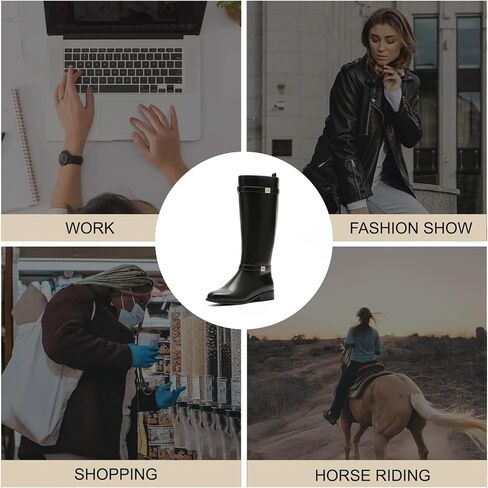 حذاء نسائي من RELLSA بكعب منخفض للركبة حذاء برقبة واسعة وحزام بإبزيم لركوب الخيل حذاء برقبة مستديرة عند الأصابع in Kuwait