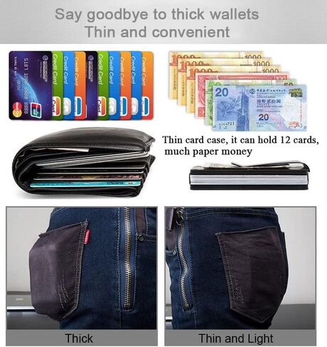 محفظة من ألياف الكربون للرجال والنساء RFID Blocking محفظة نحيفة بمشبك ذكي من الألومنيوم معدن صلب هدية للزوج والزوجة ومشبك النقود وحامل بطاقة الائتمان النقدية، أسود، S, أسود, S, مُبسط in Kuwait