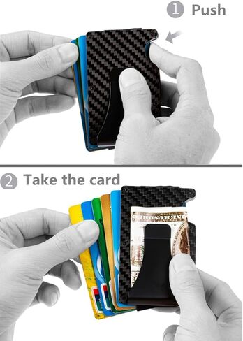 محفظة من ألياف الكربون للرجال والنساء RFID Blocking محفظة نحيفة بمشبك ذكي من الألومنيوم معدن صلب هدية للزوج والزوجة ومشبك النقود وحامل بطاقة الائتمان النقدية، أسود، S, أسود, S, مُبسط in Kuwait