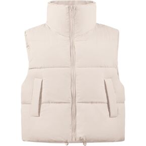 Flygo Women's Winter Crop Vest Sleeveless Quilted Puffer Vest Padded Gilet Jacket Warm Outerwear Pockets in Kuwait