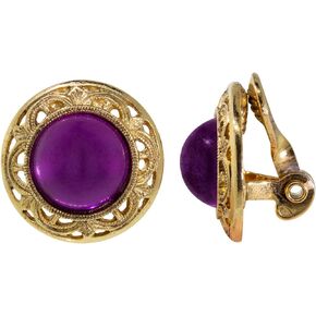 1928 Jewelry Women's Round Stone Filigree Button Clip On Earrings
