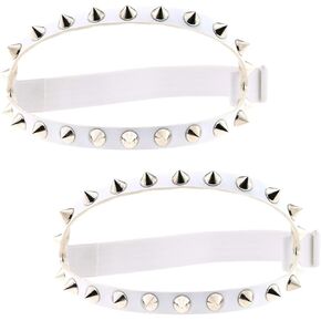 FM FM42 Black PU Simulated Leather Spikes Rivets 2-Layer Adjustable Leg Ring Elastic Garter, Pack of 2 PCs