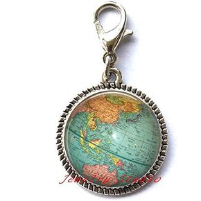 Charming Fashion Zipper Pull，Globe Jewelry, Fashion Globe Charm Zipper Pull, Globe Art Charm Zipper Pull, Teacher Gift, World Travel Adventurer, World map Globe jewelry-HZ0059 in Saudi Arabia