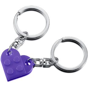 Brick Keychain for Couples Friendship - 2pcs Matching Heart Colorful Keychain Set for Couples Valentine's Day BFF