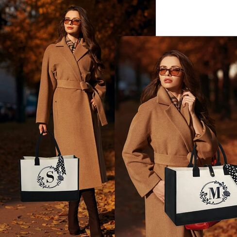 BeeGreen Birthday Gifts for Women w Cosmetic Bag Personalized Gifts for Women w Magnetic Buckle & Inner Zipper Pockets Initial Canvas Tote Bag Embroidery Monogram Gifts for Women Mom Mother 13oz T in Saudi Arabia